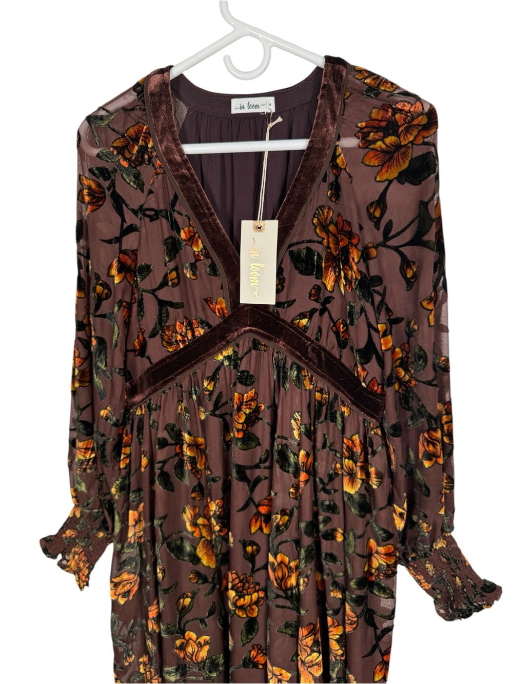 NWT In Loom Velvet Burnout Floral Midi Dress, Size M - Picture 7 of 12